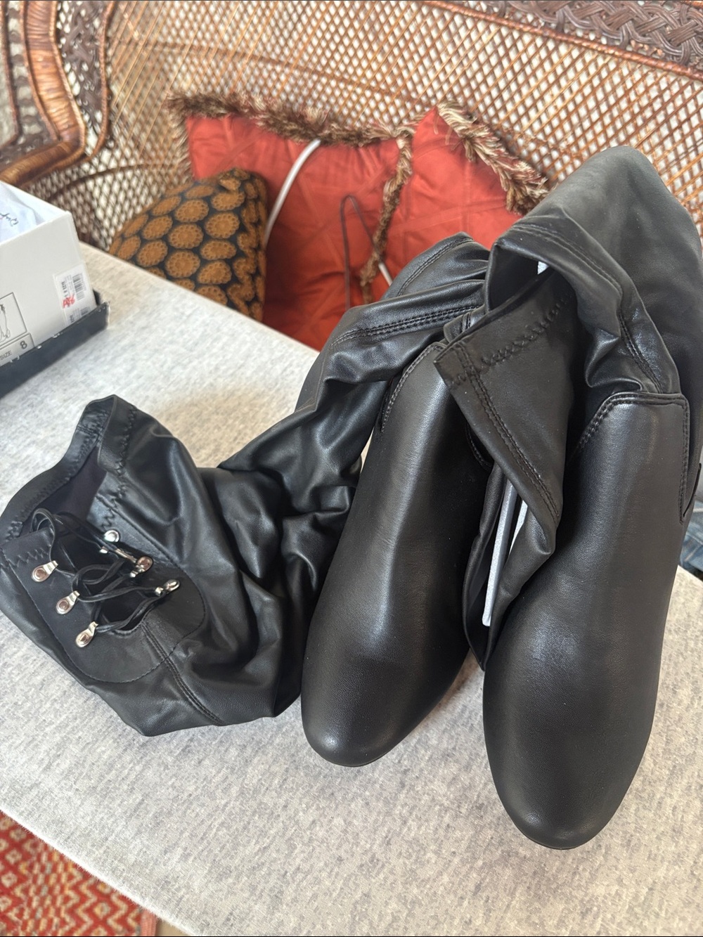 Qupid Black Over-the-Knee Faux Leather Lace-Up Boots